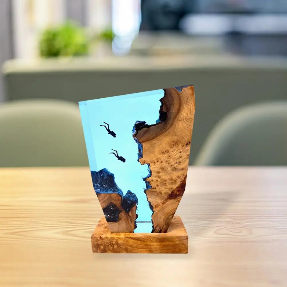 Coastal Style Wooden Table Lamp with Ocean Theme