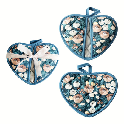 Heat Resistant Oven Mitts Set with Cute Heart Grips