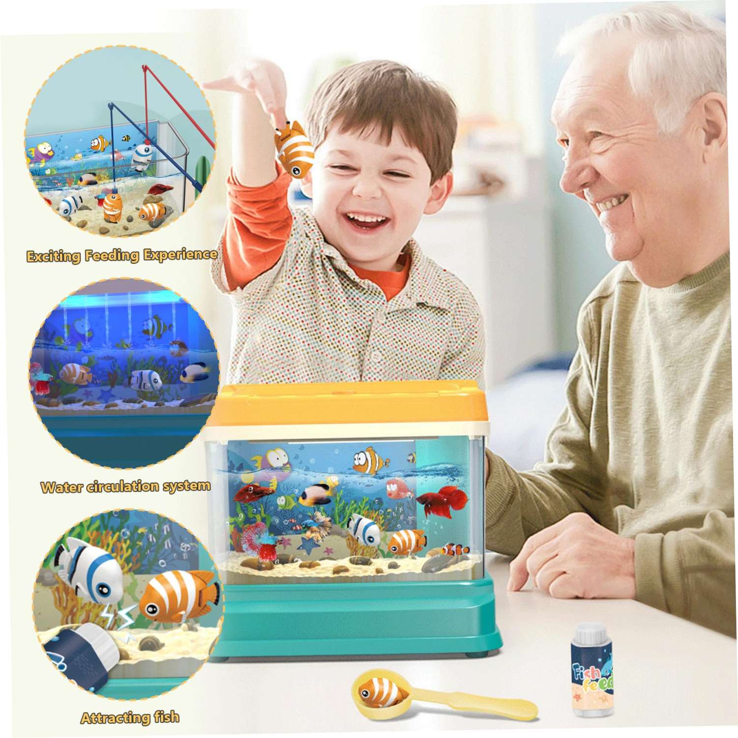 7pcs Electric Musical Aquarium Toy with Light, Fishing Game, Safe for Ages 3+