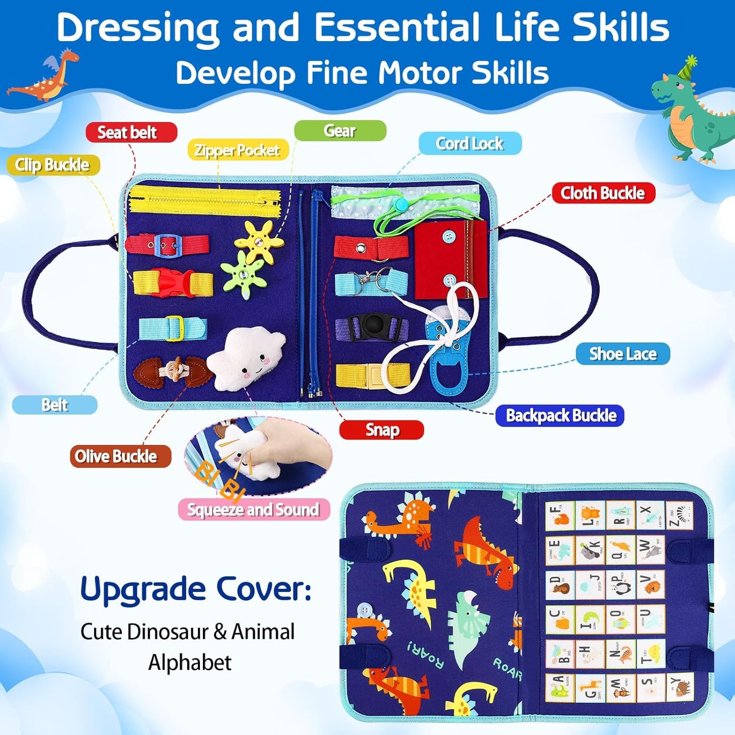 8-in-1 DIY Montessori Busy Board for Ages 2-6 – Non-toxic, Portable, Cartoon Design
