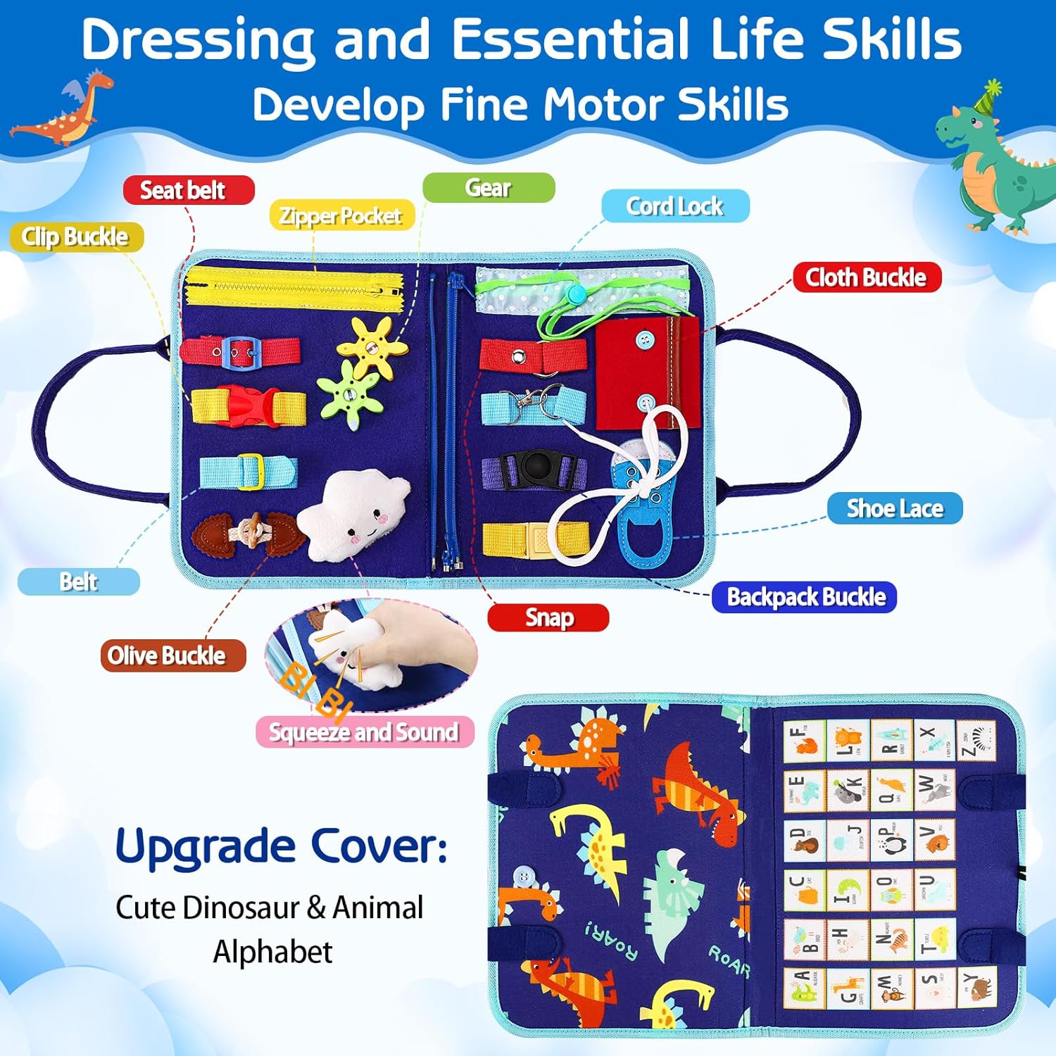 8-in-1 DIY Montessori Busy Board for Ages 2-6 – Non-toxic, Portable, Cartoon Design