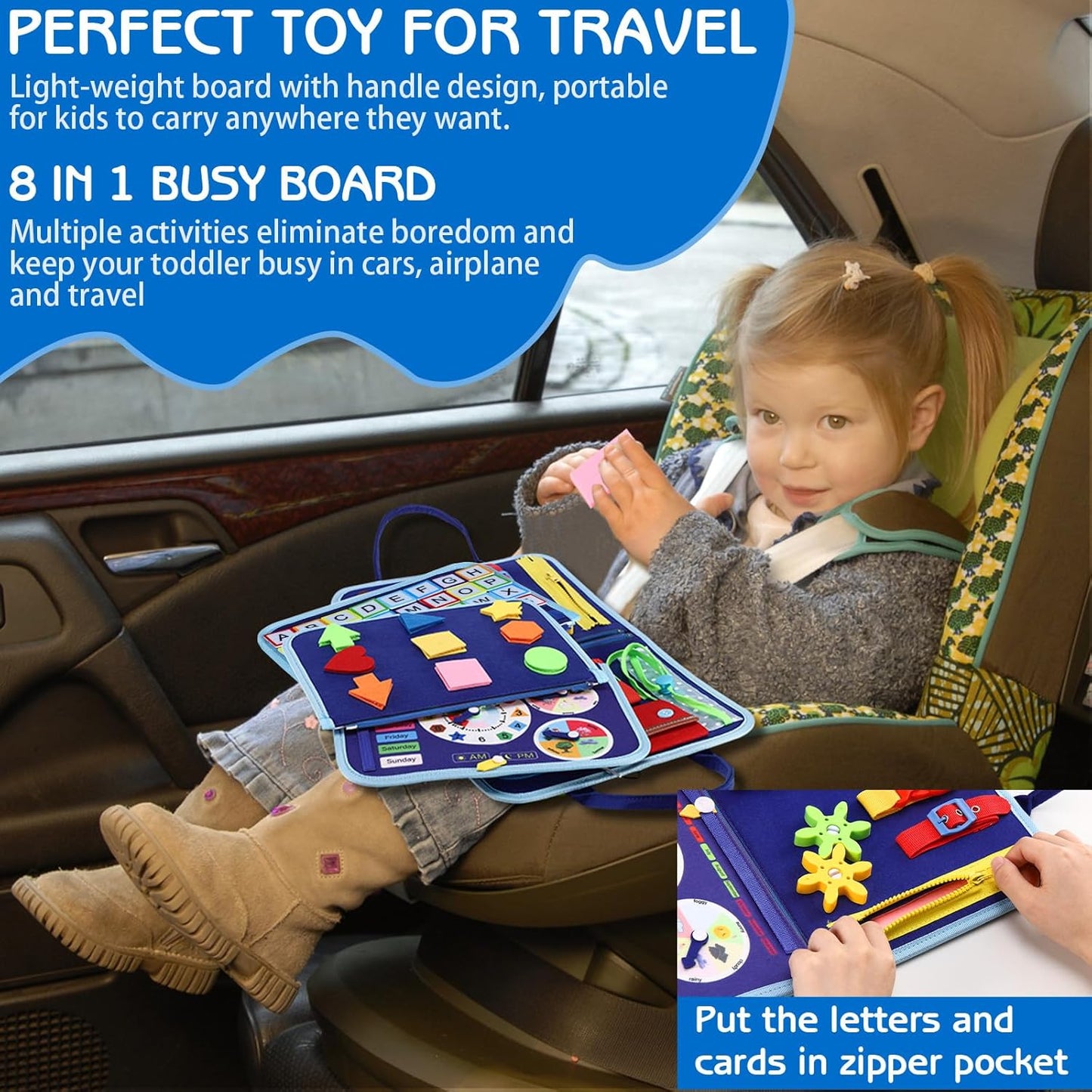 8-in-1 DIY Montessori Busy Board for Ages 2-6 – Non-toxic, Portable, Cartoon Design