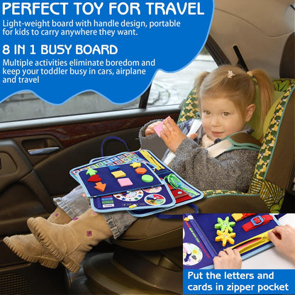 8-in-1 DIY Montessori Busy Board for Ages 2-6 – Non-toxic, Portable, Cartoon Design