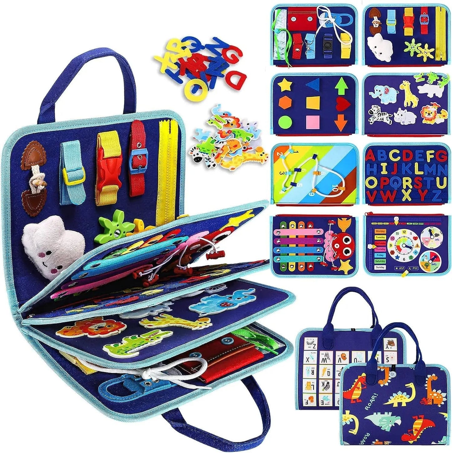 8-in-1 DIY Montessori Busy Board for Ages 2-6 – Non-toxic, Portable, Cartoon Design