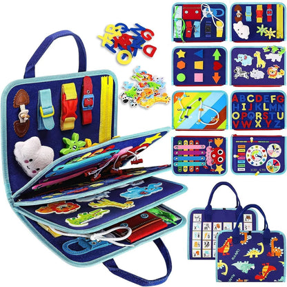 8-in-1 DIY Montessori Busy Board for Ages 2-6 – Non-toxic, Portable, Cartoon Design