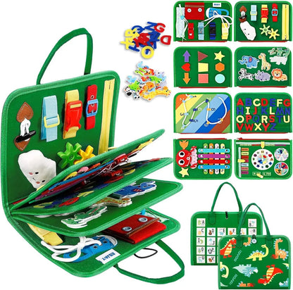 8-in-1 DIY Montessori Busy Board for Ages 2-6 – Non-toxic, Portable, Cartoon Design