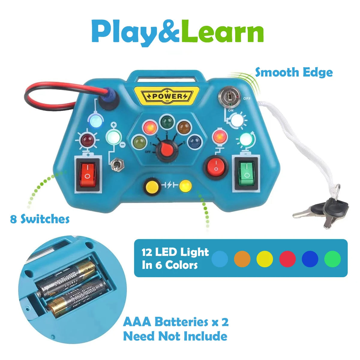 8-in-1 Montessori Busy Board Toy, Ages 3+, Multiple LED Light Switches, Non-toxic