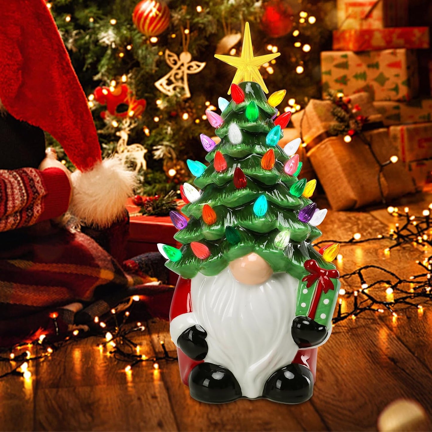 Colorful Ceramic Holiday Tree, Mini Pre Lit Xmas Tree