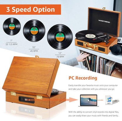 Retro Classic Suitcase Turntable Vinyl Player