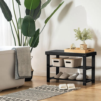 Natural 3-Level Wooden Storage Bench Organizer