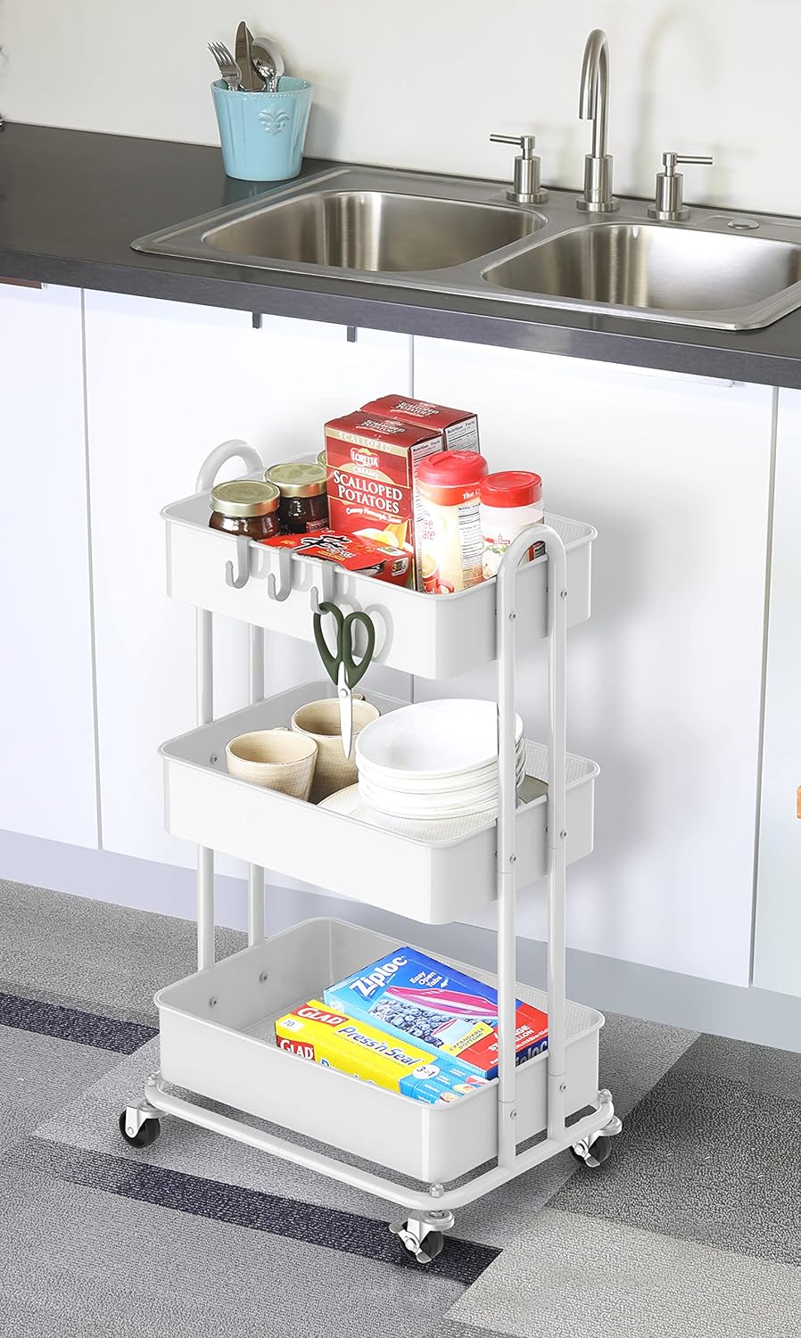 Sturdy 3-Shelf Industrial Metal Storage Cart