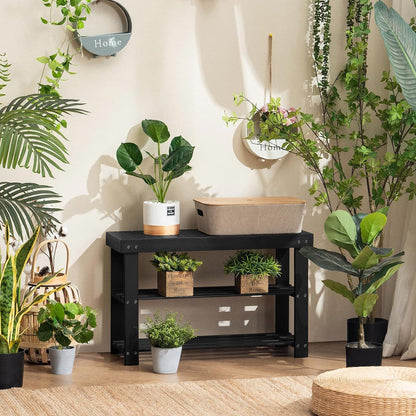 Natural 3-Level Wooden Storage Bench Organizer