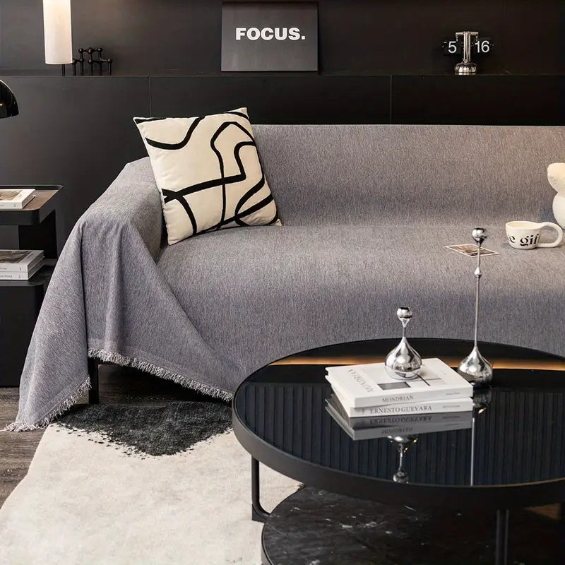 Simple Sofa Slipcover with Fringe Trim - Halri