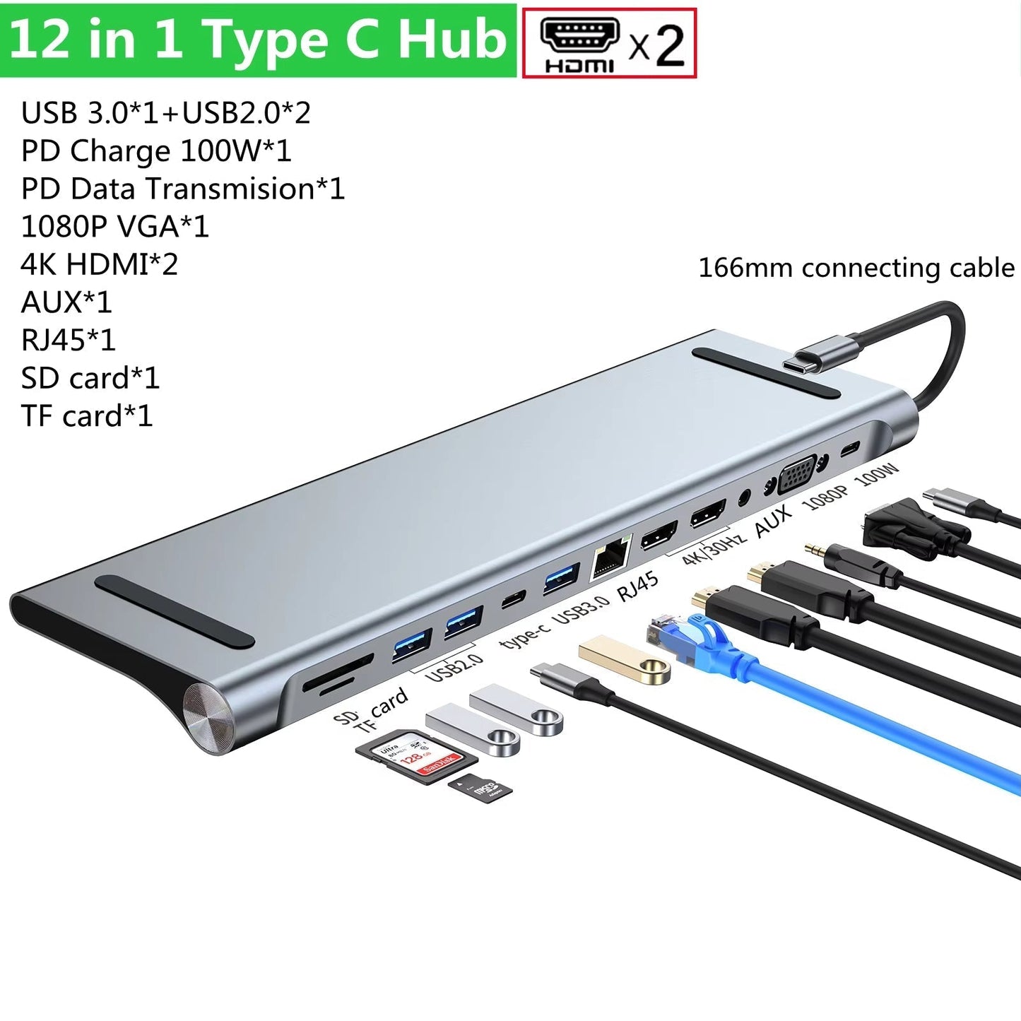 Portable USB-C Multiport Adapter Dock Hub