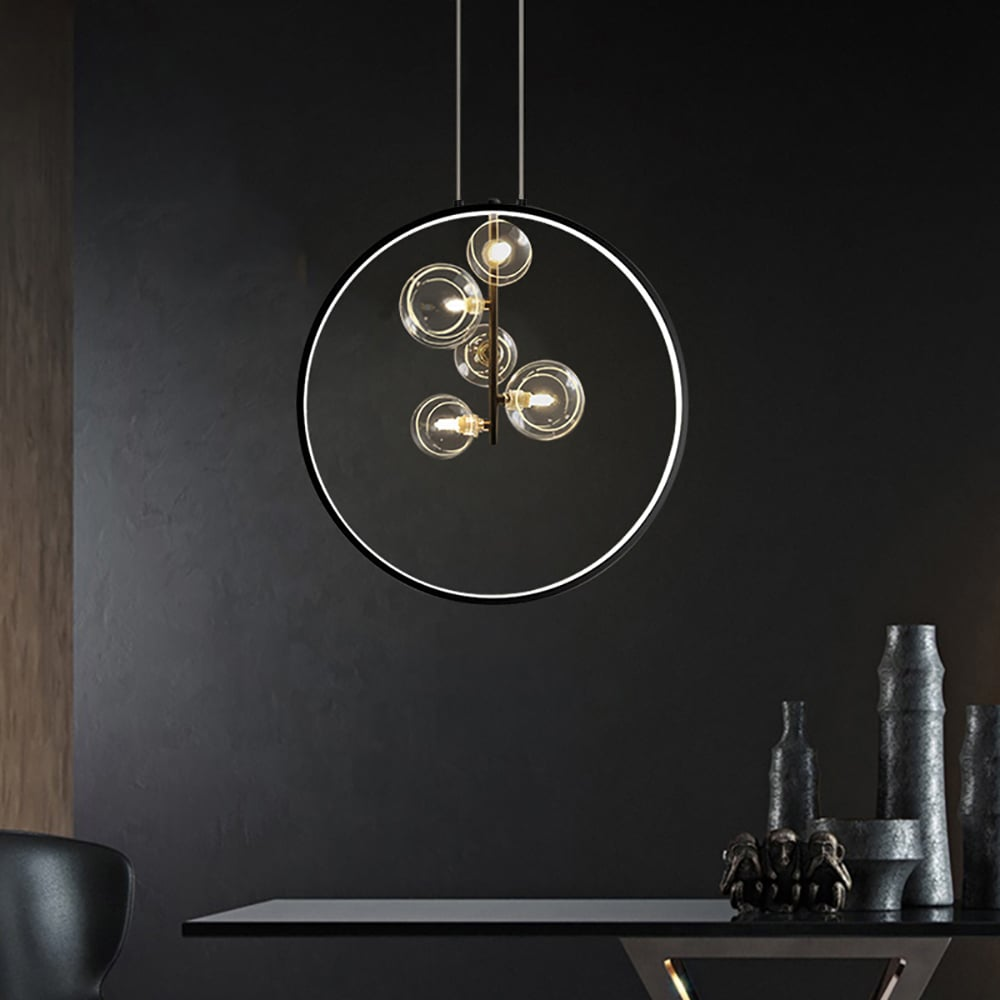 Sleek Black Glass Globe Pendant Lamp