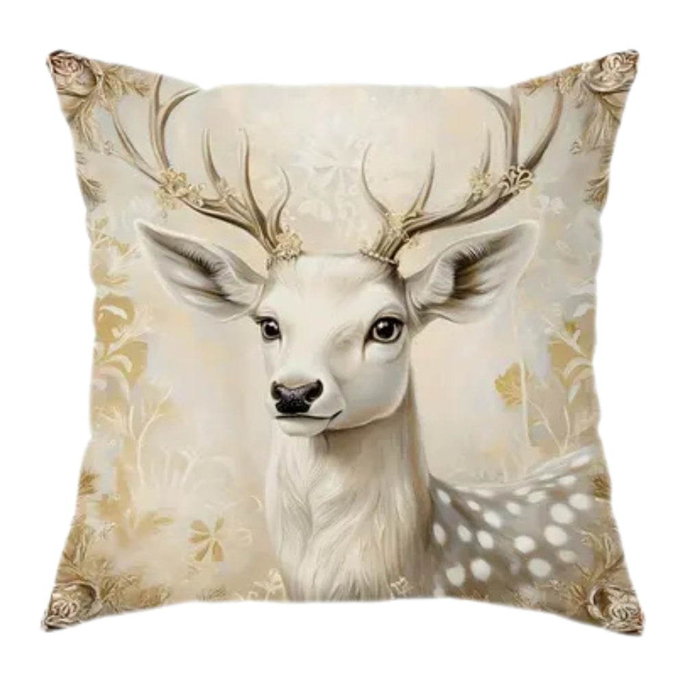 Luxury Red Holiday Pillow Cover Santa & Reindeer Pattern
