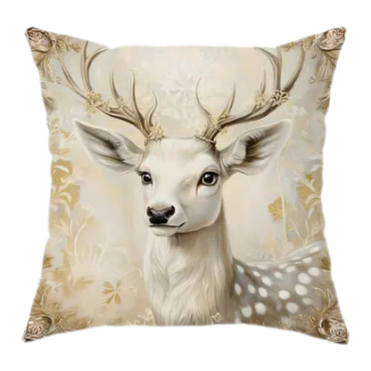 Luxury Red Holiday Pillow Cover Santa & Reindeer Pattern
