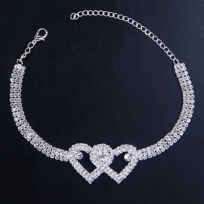 Sparkly Heart Double Charm Anklet