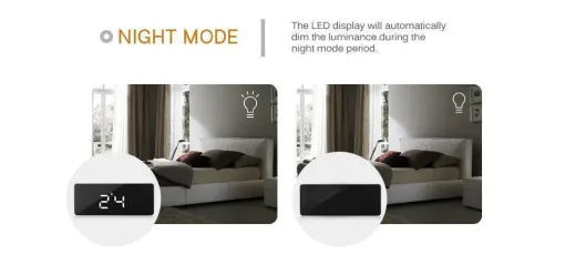 LED Smart Clock Mirror Night Light Table Alarm