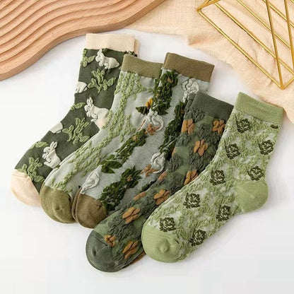 Classic Floral Pattern Ankle Socks 5 Pack