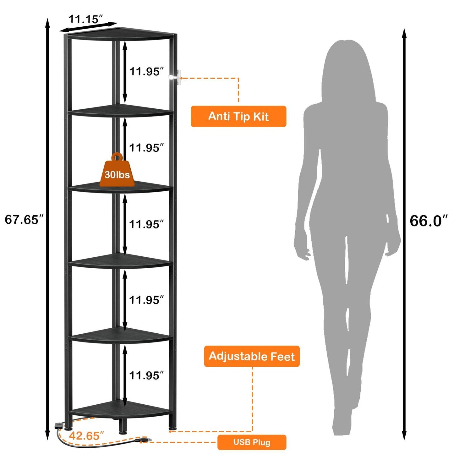 Space Saving 6-Shelf Corner Bookcase