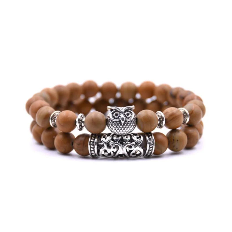 Nature Inspired Owl Bead Stone Bracelet