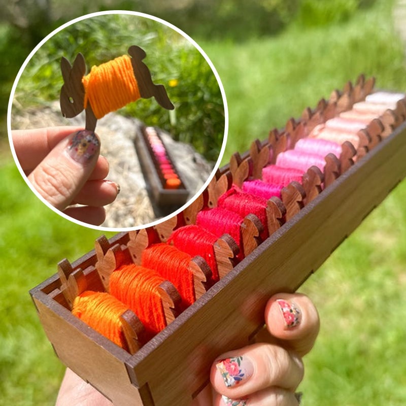 Wooden Bunny Sewing Thread Holder Set with Storage Box - Halri