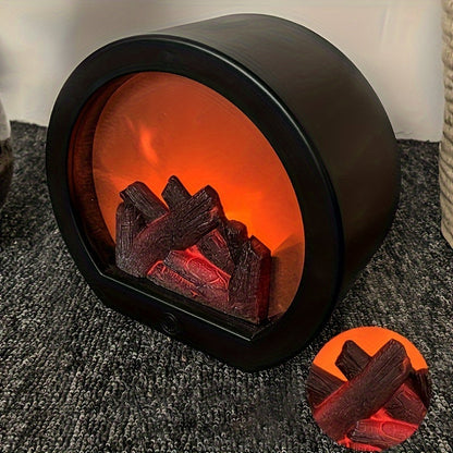 Warm Rectangular Fireplace Lamp with Flickering Flames
