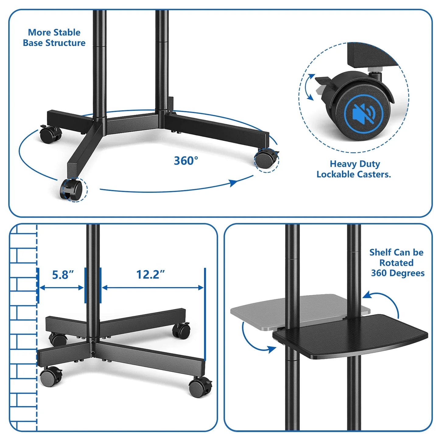 Portable TV Cart with Adjustable Shelf