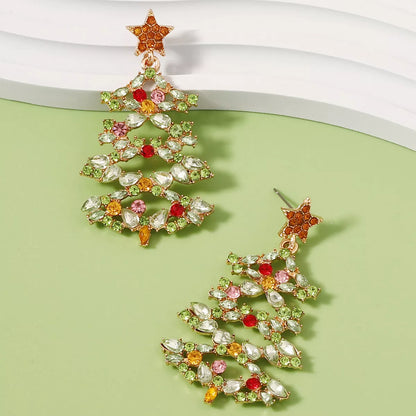 Sparkly Xmas Tree Drop Earrings with Crystals - Halri