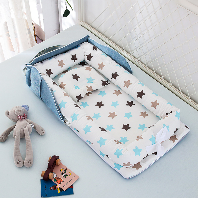 Compact Folding Baby Crib with Pillow