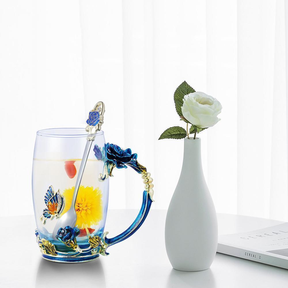 Beautiful Floral Tea Cup Set With Spoon - Halri