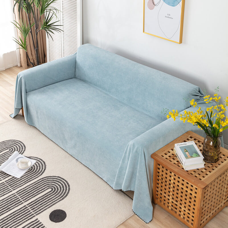 Waterproof Faux Fur Sofa Blanket with Decorative Trim