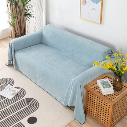 Waterproof Faux Fur Sofa Blanket with Decorative Trim