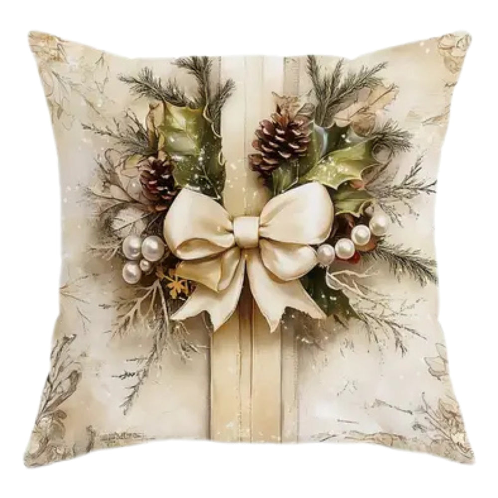 Luxury Red Holiday Pillow Cover Santa & Reindeer Pattern