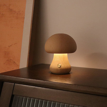 Natural Wooden Mushroom Table Lamp