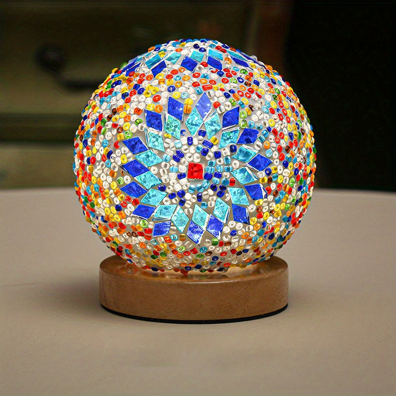 Colorful Glass Globe Table Lamp with Wood Base - Halri