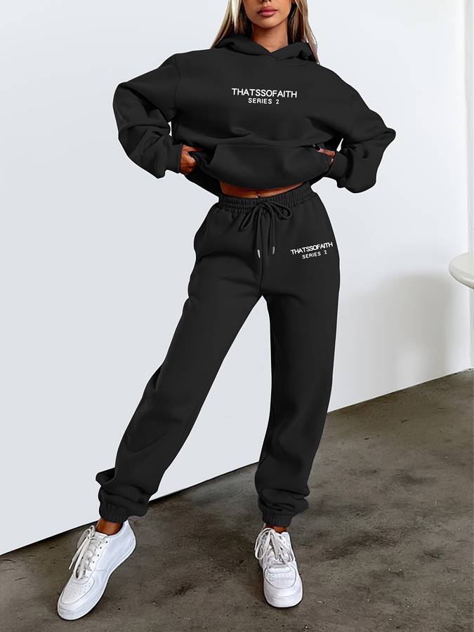 Comfortable Women's Sweatpants Hoodie Outfit Set - Halri