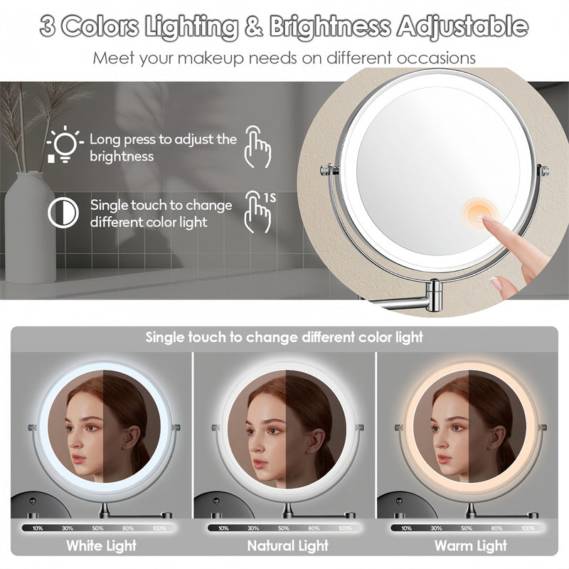Rechargeable LED Lighted Wall Mount Mirror
