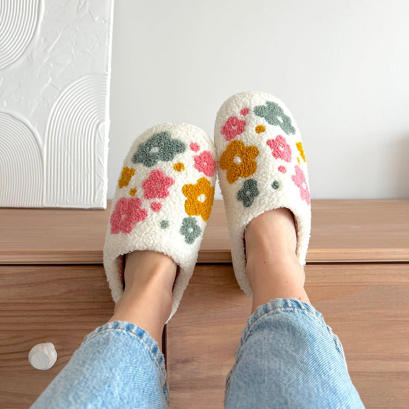 Cozy Floral Slippers with Grip Sole