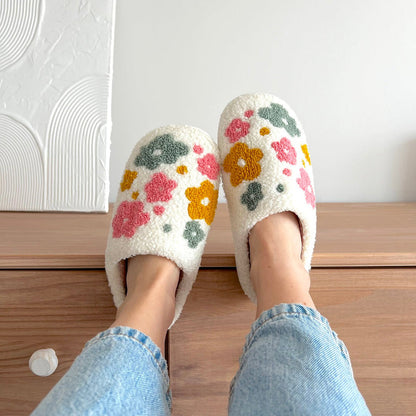 Cozy Floral Slippers with Grip Sole