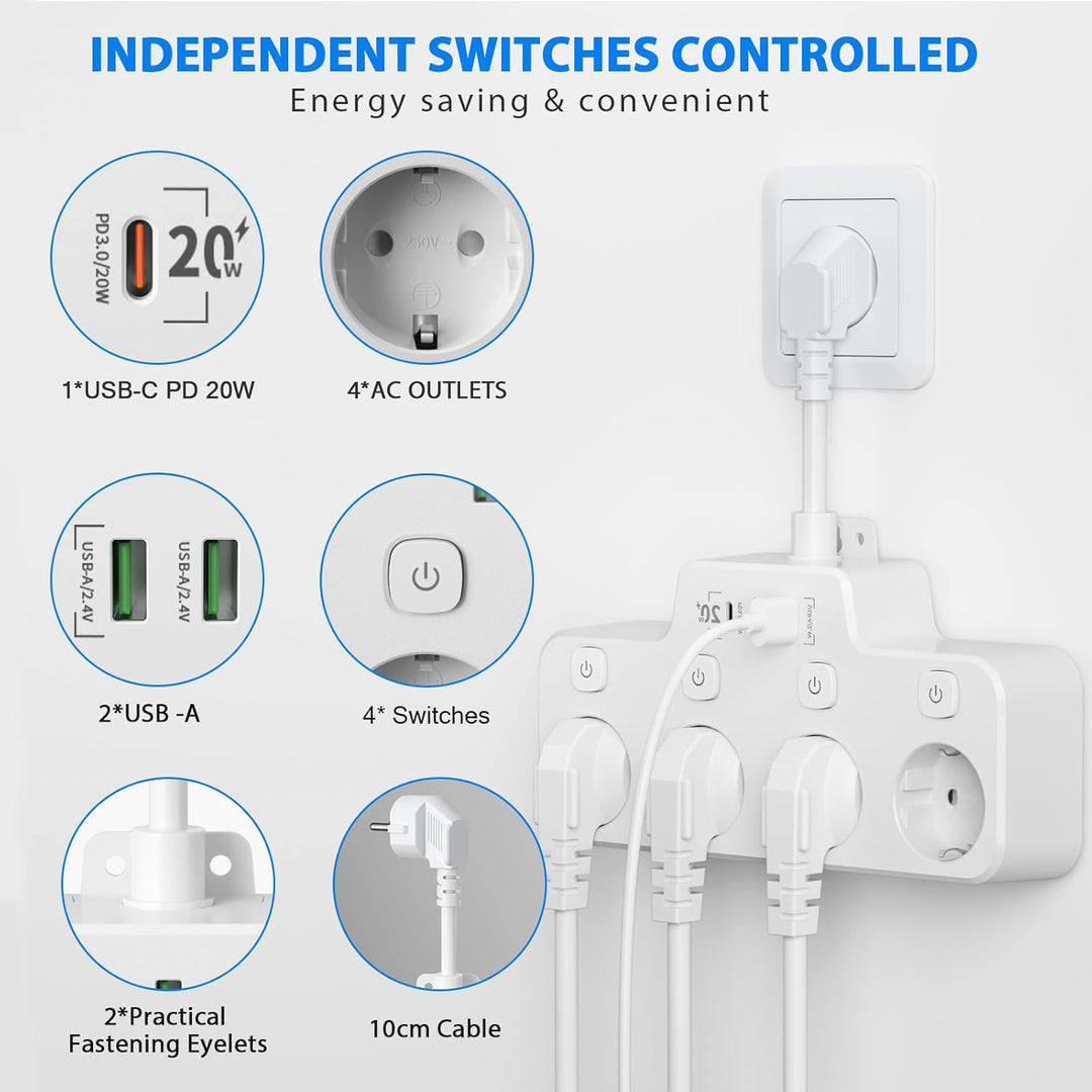 Compact USB Charging Station With Individual Switches