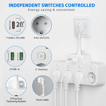 Compact USB Charging Station With Individual Switches
