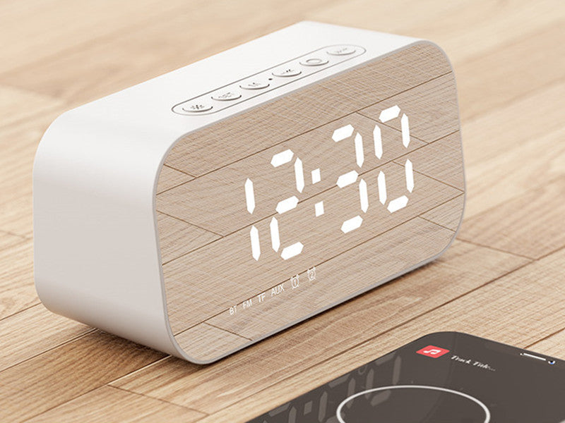 Compact Wireless Bluetooth Speaker with Clock and Thermometer