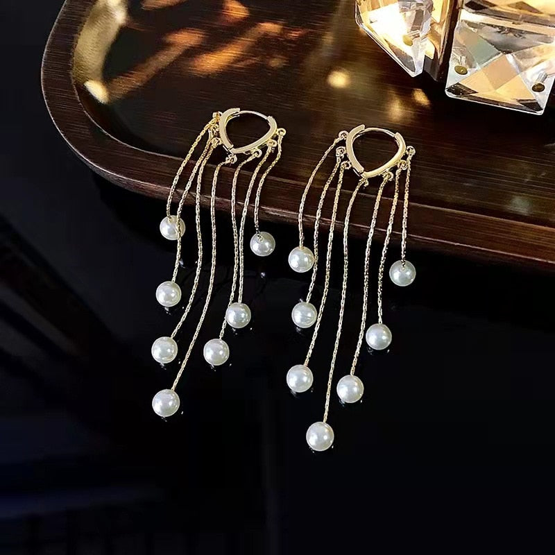 Beautiful Tassel Pearl Dangle Earrings - Halri