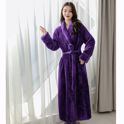 Plush Bathrobe with Hood and Wrap Belt