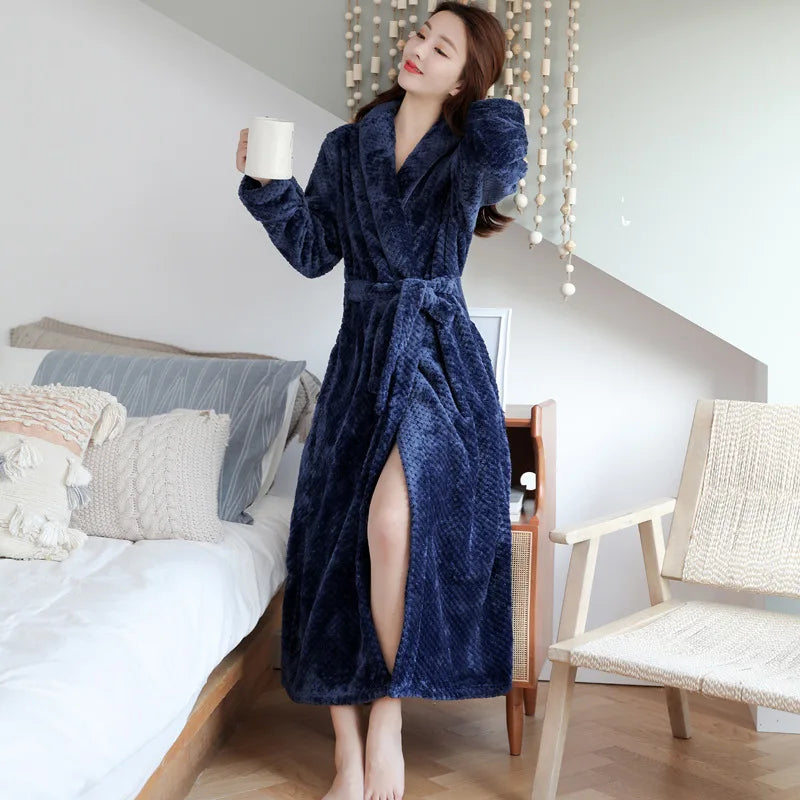 Plush Bathrobe with Hood and Wrap Belt