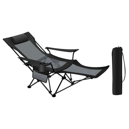 Comfortable Folding Recliner Chair with Footrest - Black/Grey - Halri