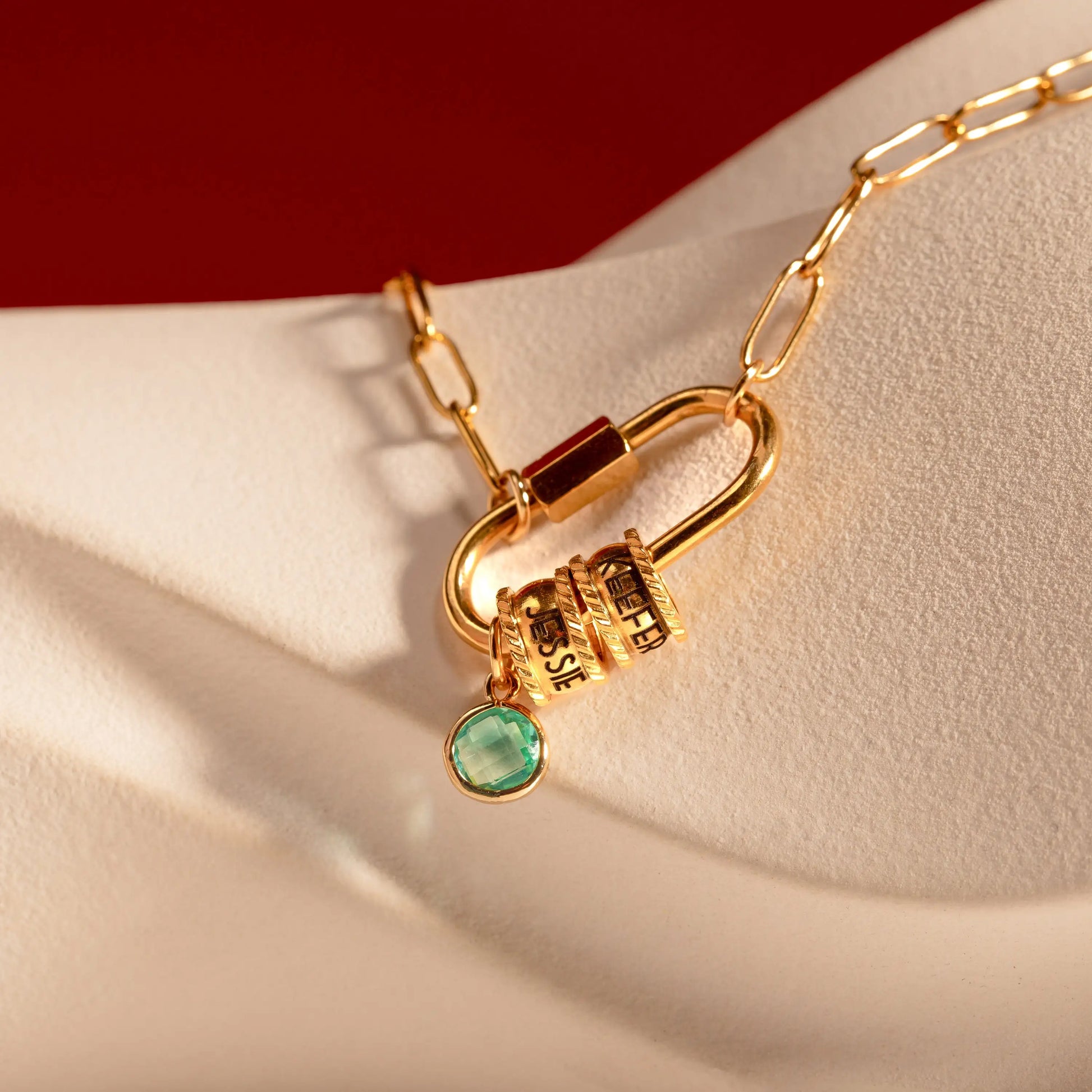 Customizable Carabiner Necklace with Birthstone and Name - Halri