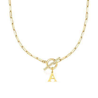 Simple Initial Circle Paperclip Lock Necklace - Halri
